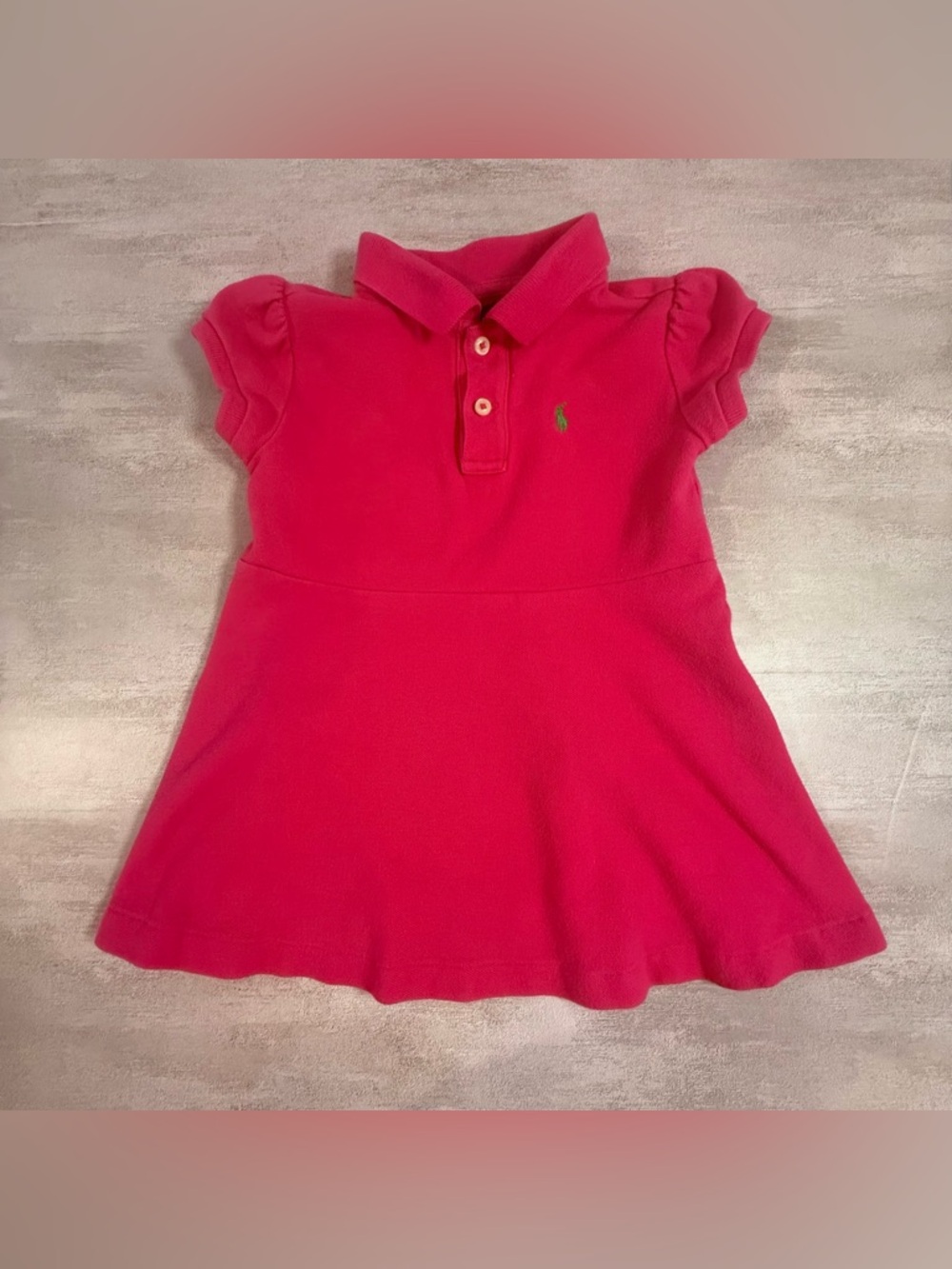 Ralph Lauren Toddler Girls Pink Polo Dress Size 18M Puff Sleeve Cotton